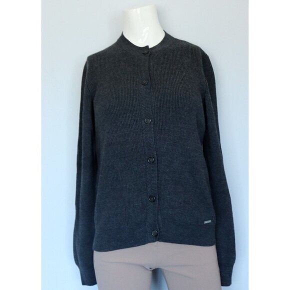 Dsquared2 Men Size XL Charcoal Gray Double Knit Crew Neck Cardigan Sweater Shirt - Picture 1 of 13
